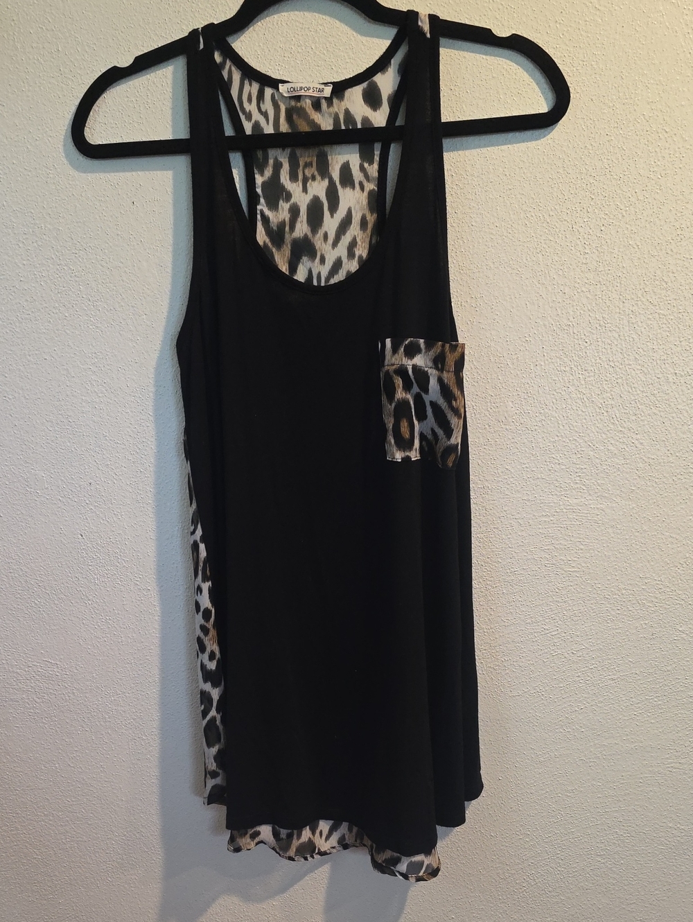 Lollipop Star Flowy Racerback Top With Semi Sheer Animal Print Back